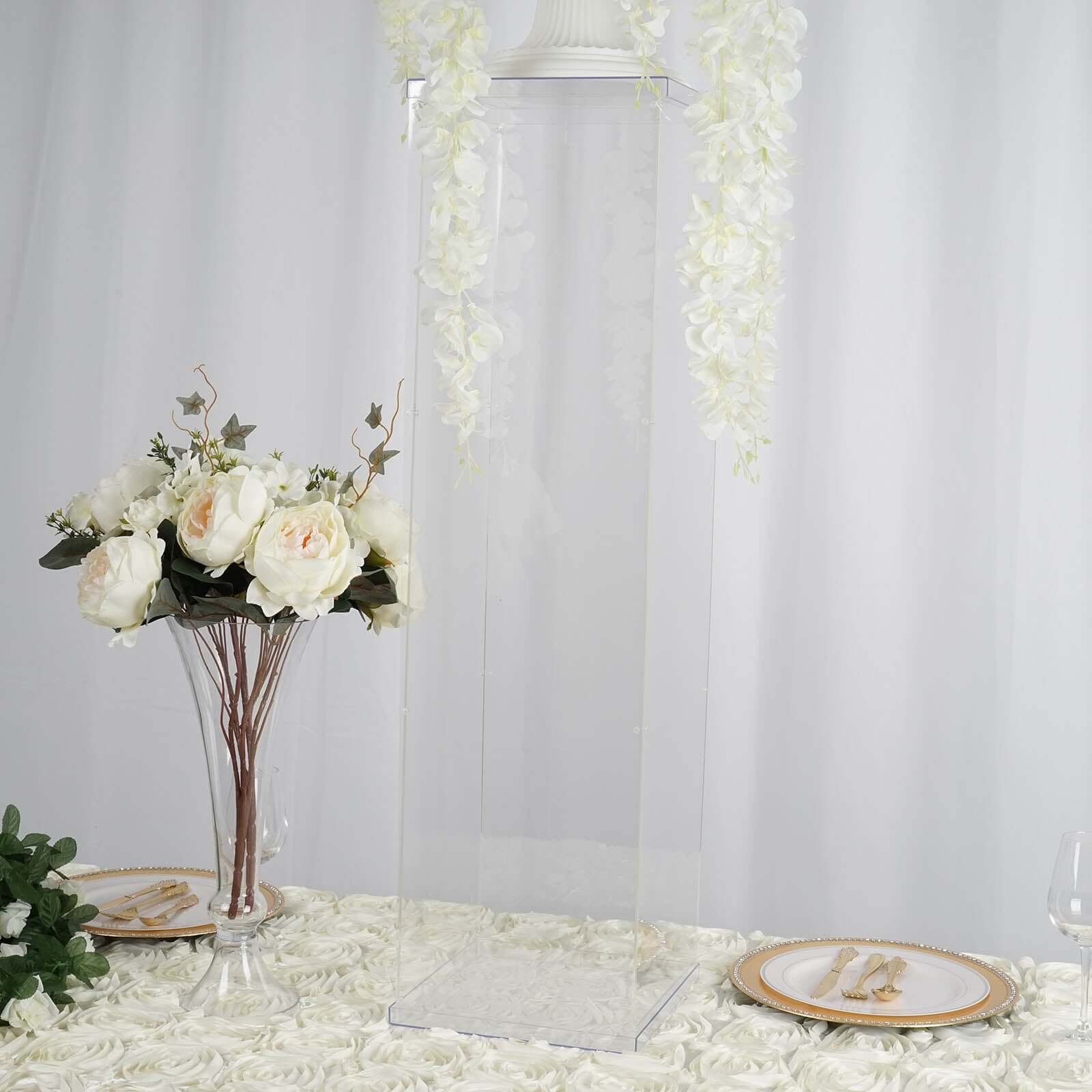 40" Floor Standing Clear Acrylic Display Box, Transparent Pedestal Riser with Interchangeable Lid and Base Decorations HIER_7600