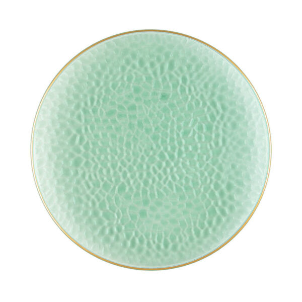 Green and Gold Round Hammered Plastic Plates - Organic Hammered
