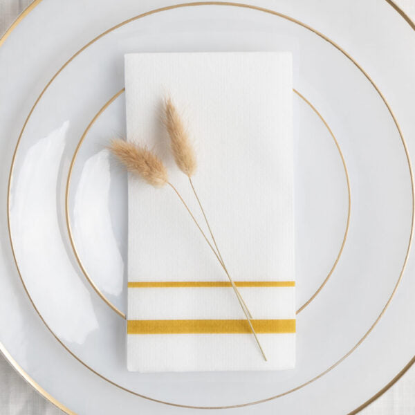 Linen Like Guest Towels With Gold/Silver Line 20 Per Pack - White