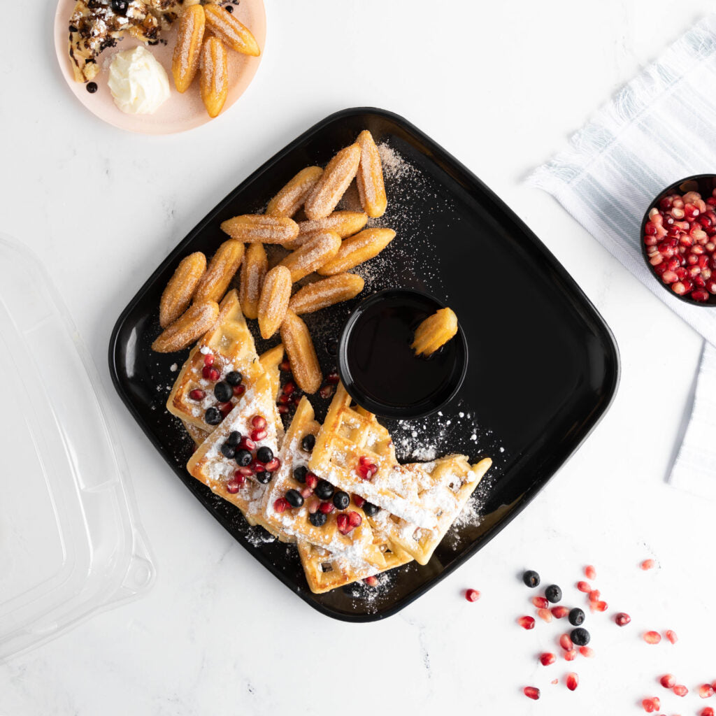 12 Inch Black Square Organic Serving Tray Dish - 2 Pack