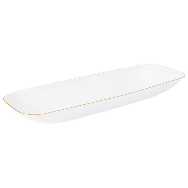 White and Gold Organic Rectangular Plastic Salad Bowl - 1 Count