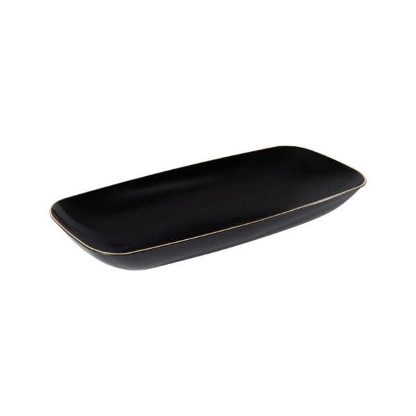 Black and Gold Organic Rectangular Plastic Salad Bowl - 1 Count