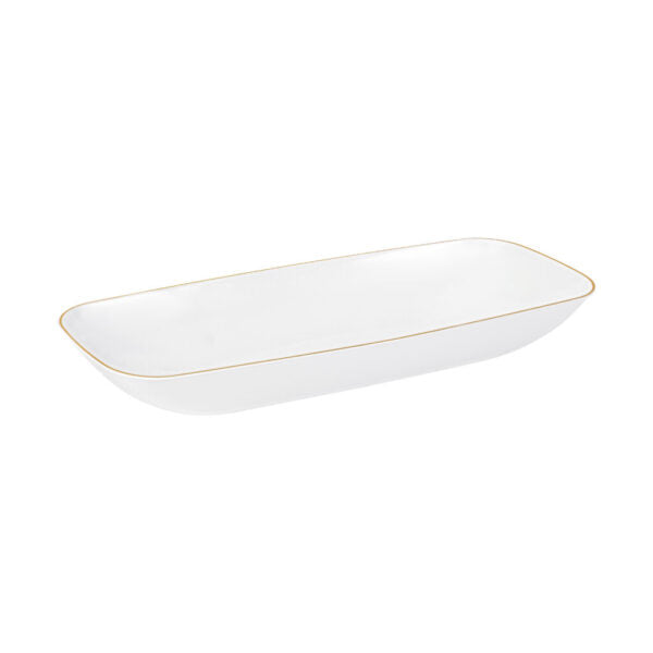 White and Gold Organic Rectangular Plastic Salad Bowl - 1 Count