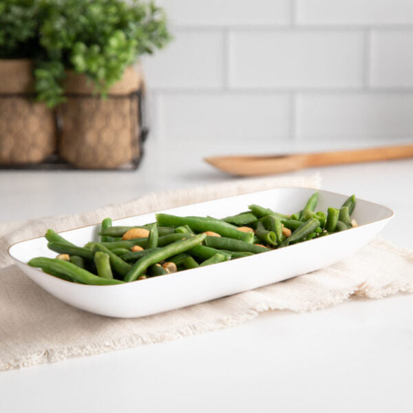 White and Gold Organic Rectangular Plastic Salad Bowl - 1 Count