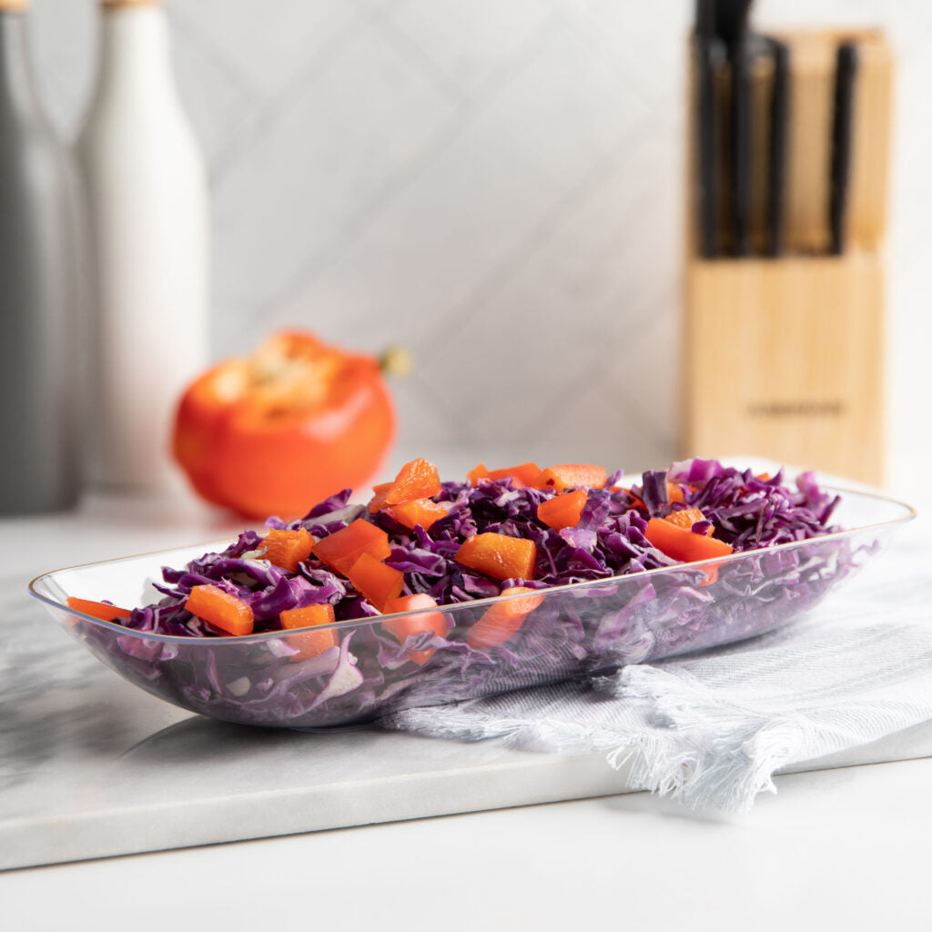 Clear and Gold Organic Rectangular Plastic Salad Bowl - 1 Count
