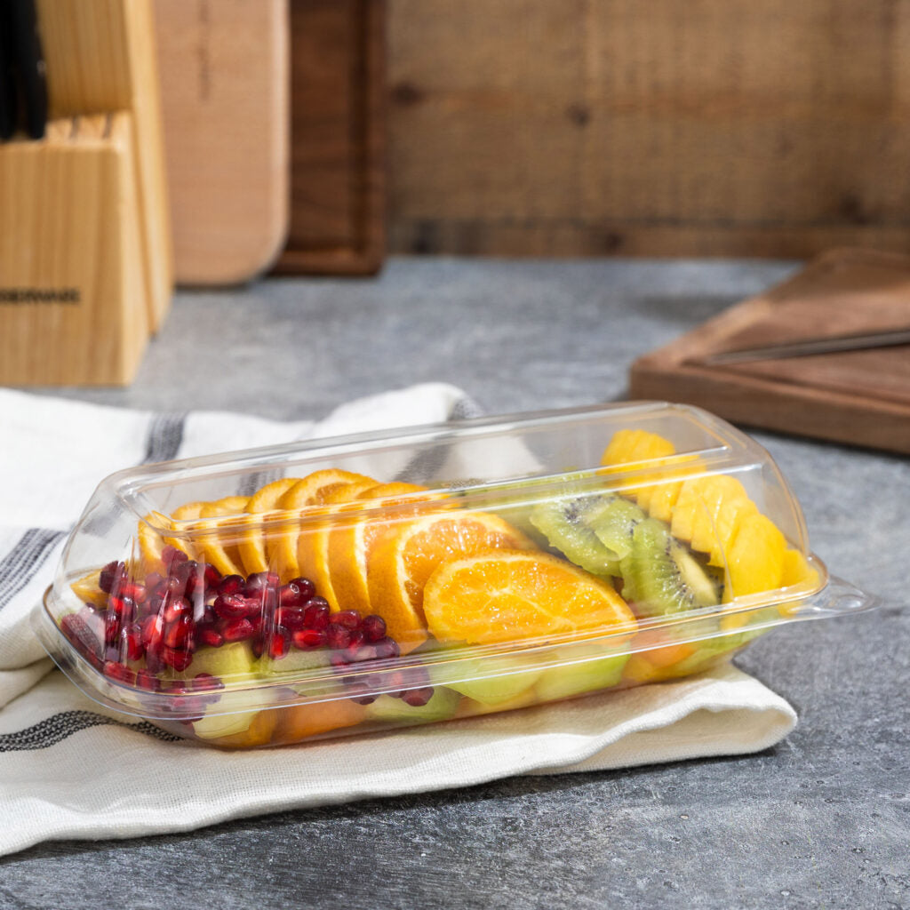 Clear and Gold Organic Rectangular Plastic Salad Bowl - 1 Count