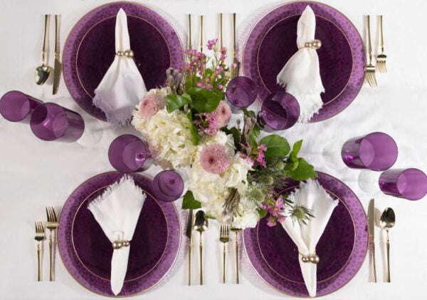 Purple and Gold Round Hammered Plastic Plates - Organic Hammered