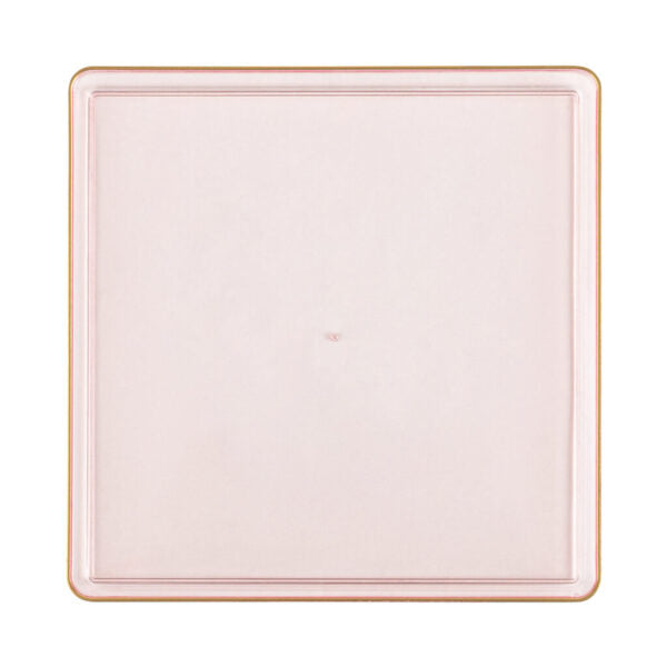 Pink Transparent and Gold Rim Square Plastic Plates (10 Pack) - Square Edge