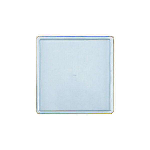 Blue Transparent and Gold Rim Square Plastic Plates (10 Pack) - Square Edge