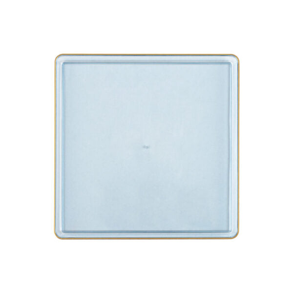 Blue Transparent and Gold Rim Square Plastic Plates (10 Pack) - Square Edge