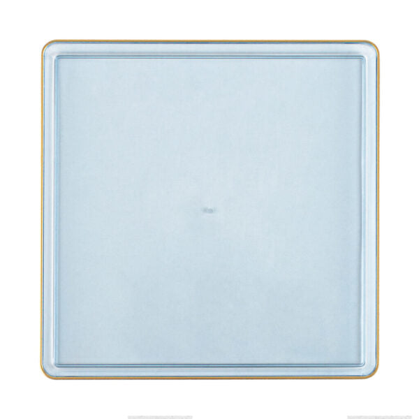 Blue Transparent and Gold Rim Square Plastic Plates (10 Pack) - Square Edge