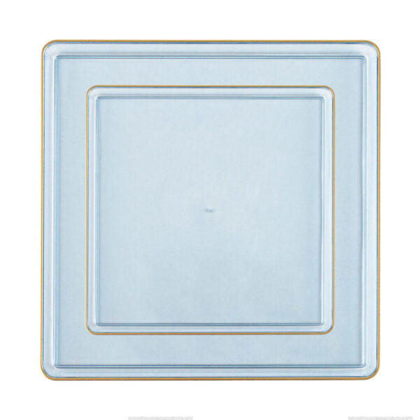 20 Pack Blue and Gold Square Plastic Dinnerware Set (10 Guests) - Square Edge