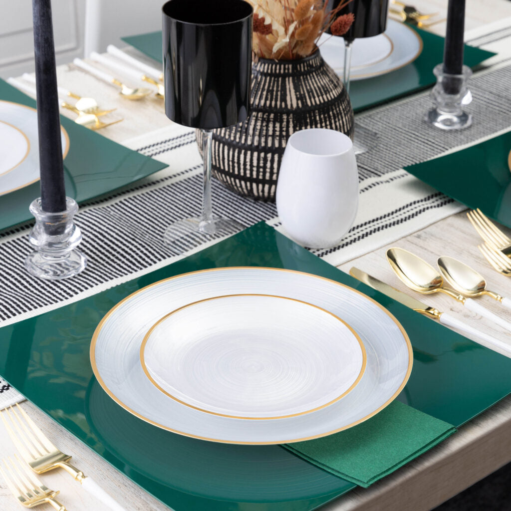 Pearl and Gold Rim Round Plastic Plates (10 Pack) - Crystal Design