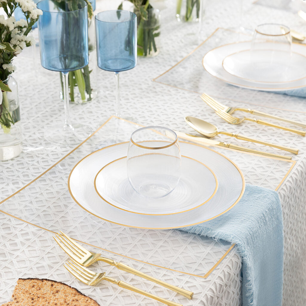 Pearl and Gold Rim Round Plastic Plates (10 Pack) - Crystal Design