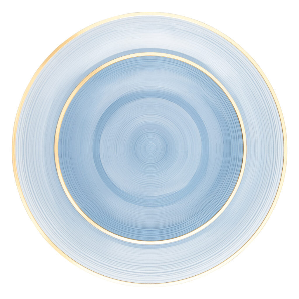 32 Pack Blue Transparent and Gold Round Plastic Dinnerware Set (16 Guests) - Crystal Design