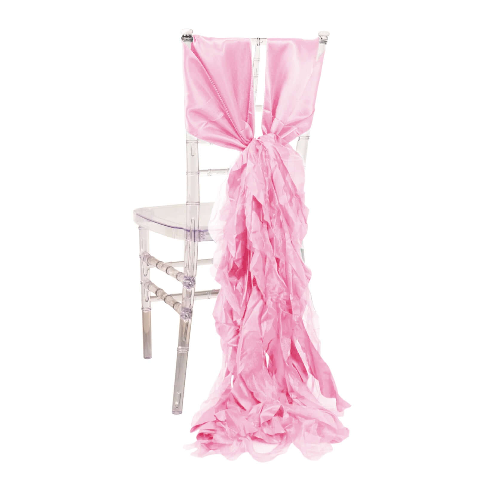 5 Pack Chiffon Satin Chair Sashes Pink - Easy to Install Ruffled Curly Willow Chair Sashes HIER_3311