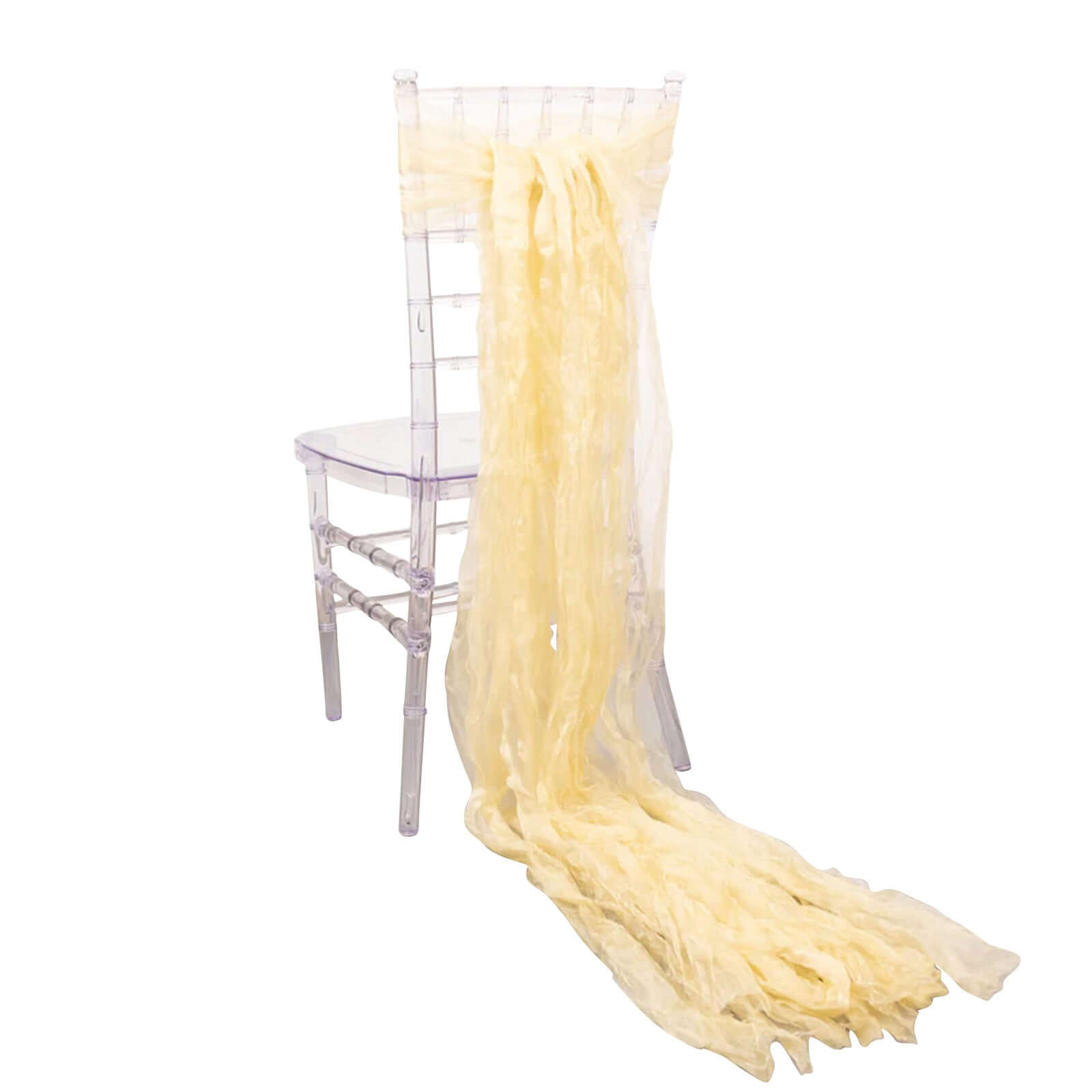 5 Pack Crinkled Organza Chair Sashes Champagne with Shimmer Chiffon Layers - Stylish Sheer Decor Chair Sashes HIER_3322