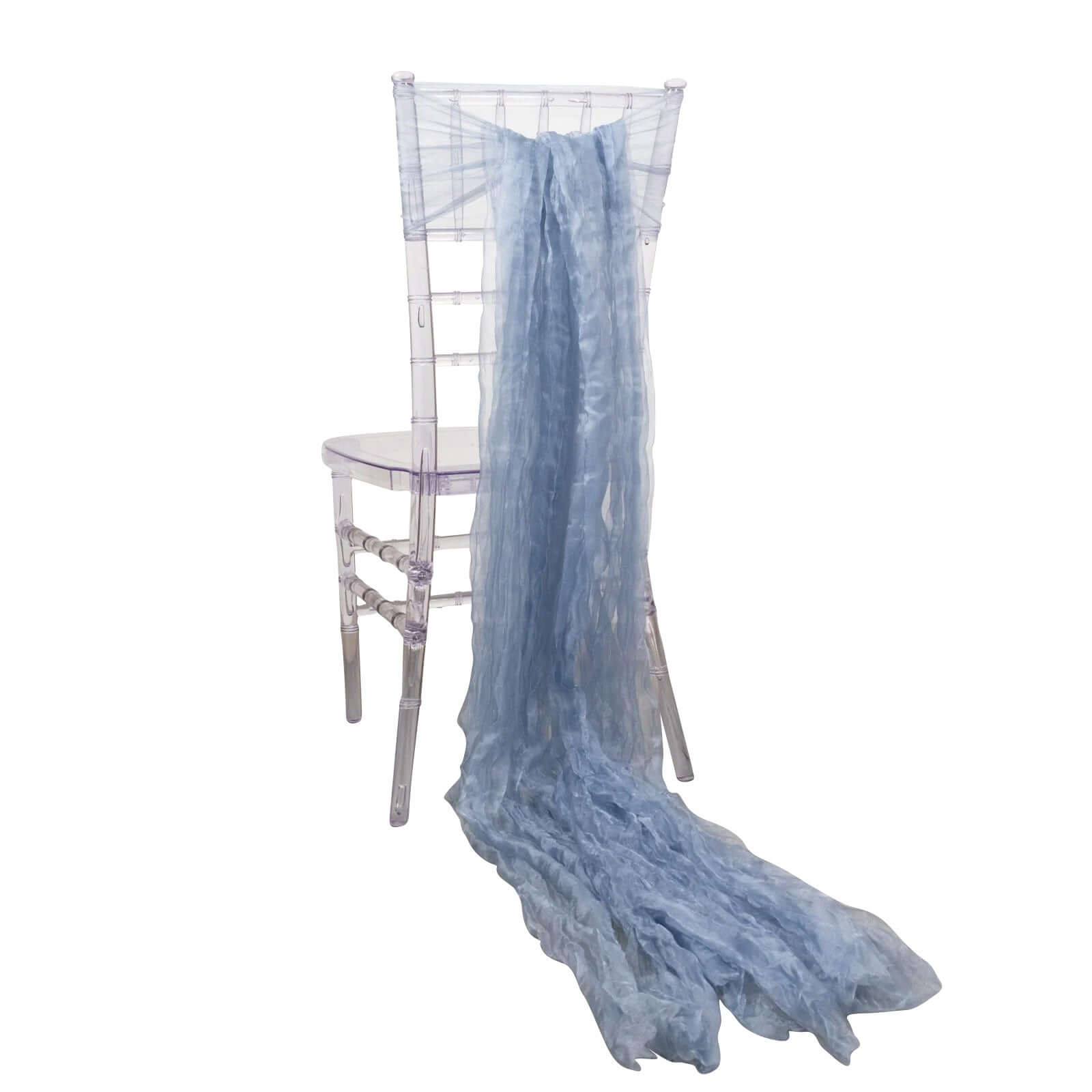 5 Pack Crinkled Organza Chair Sashes Dusty Blue with Shimmer Chiffon Layers - Stylish Sheer Decor Chair Sashes HIER_3322