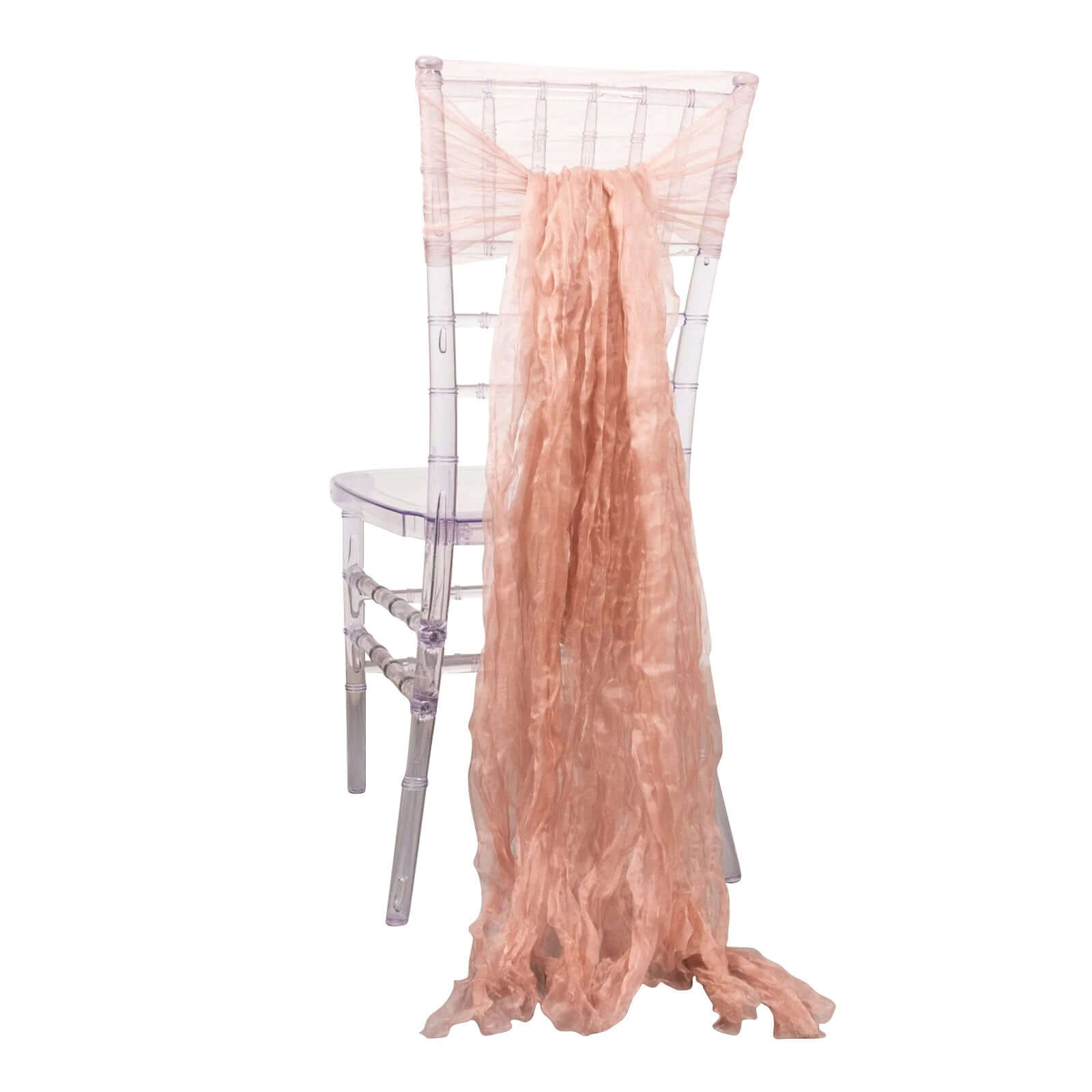 5 Pack Crinkled Organza Chair Sashes Dusty Rose with Shimmer Chiffon Layers - Stylish Sheer Decor Chair Sashes HIER_3322