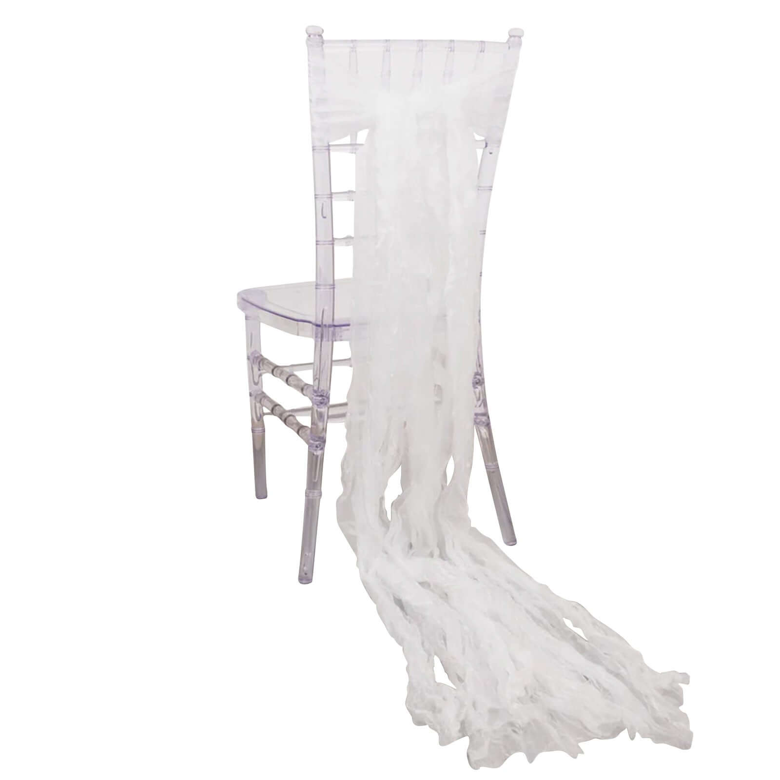5 Pack Crinkled Organza Chair Sashes White with Shimmer Chiffon Layers - Stylish Sheer Decor for Weddings & Gatherings Chair Sashes HIER_3322