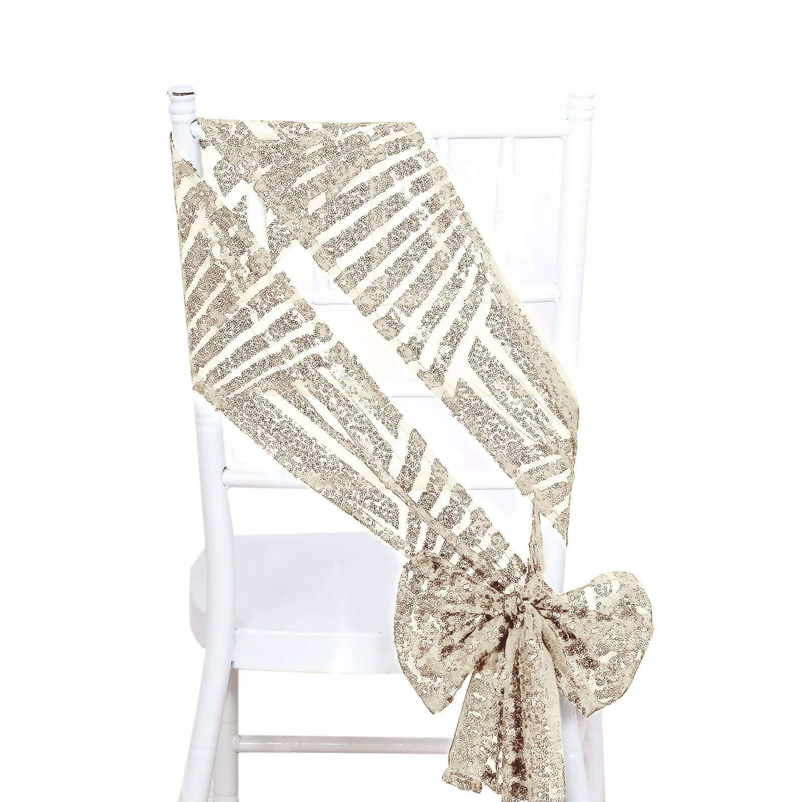 5 Pack Glitz Sequin Chair Sashes with Geometric Diamond Design 6"x88" Champagne Chair Sashes HIER_3331