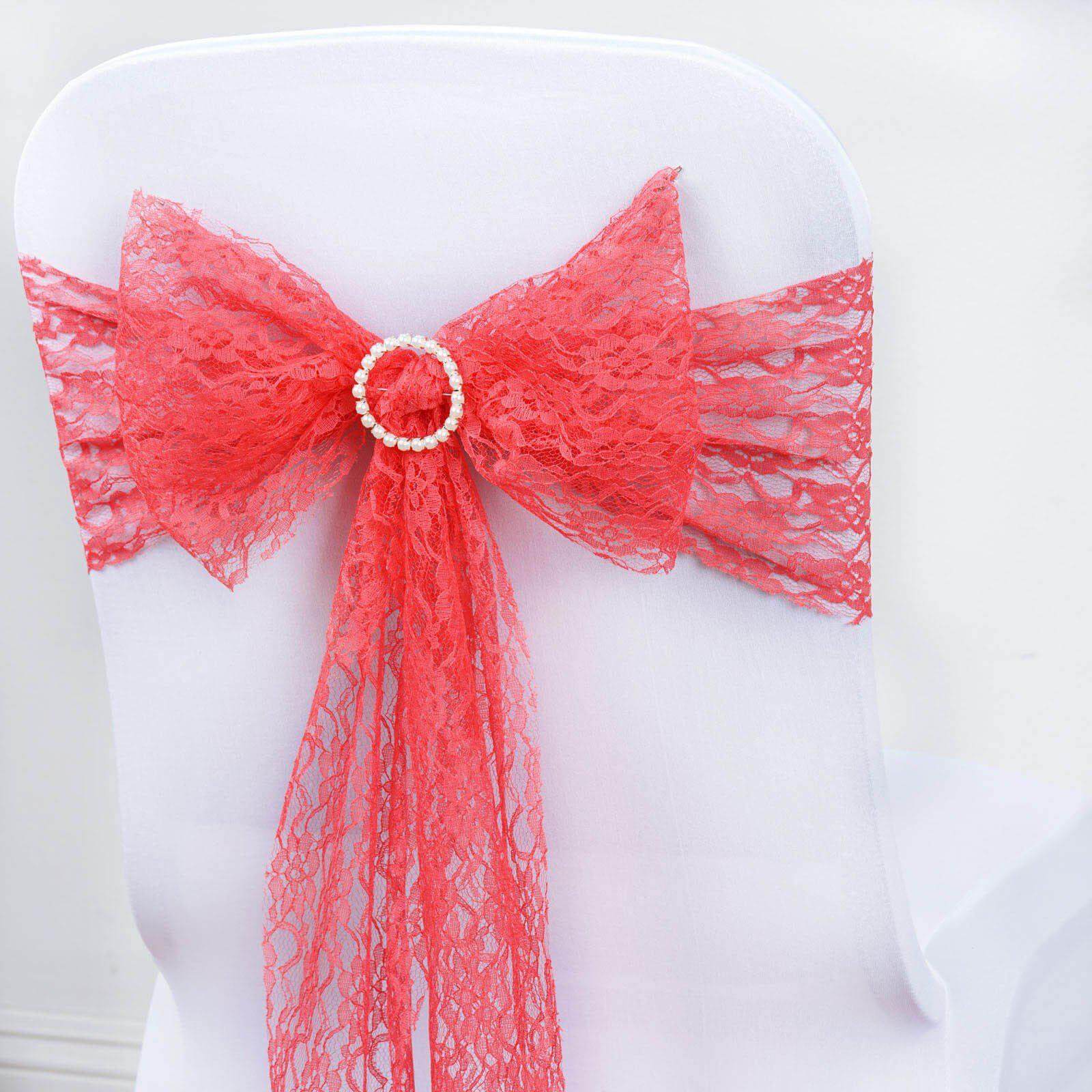 5 Pack Lace Chair Sashes Coral with Vintage Floral Motif 6"x108" Chair Sashes HIER_3340
