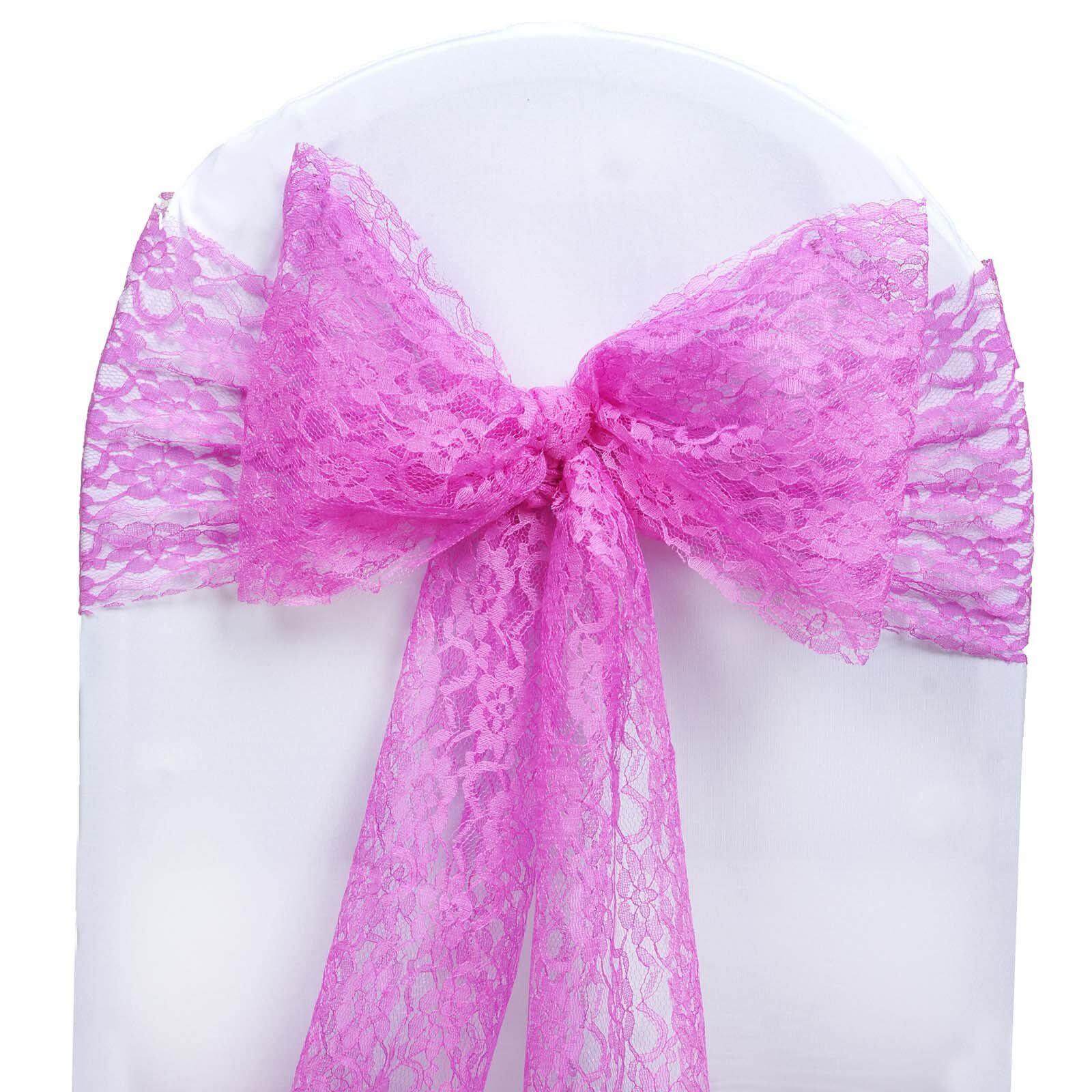 5 Pack Lace Chair Sashes Fuchsia with Vintage Floral Motif 6"x108" Chair Sashes HIER_3340