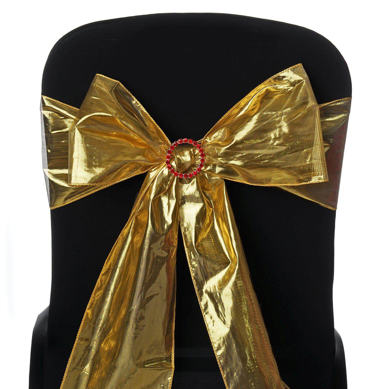 5 Pack Metallic Polyester Lame Chair Sashes with Shiny Gold Foil Finish - Dazzling Chair Decor for Weddings, Parties & Events 6"x108" Chair Sashes HIER_3340