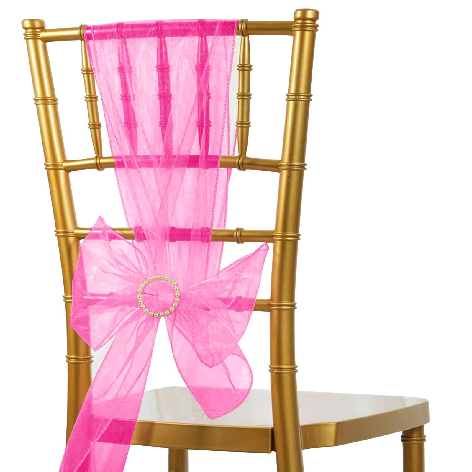 5 Pack Organza Chair Sashes Fuchsia - Reusable Sheer Chair Bows 6"x108" Chair Sashes HIER_3321