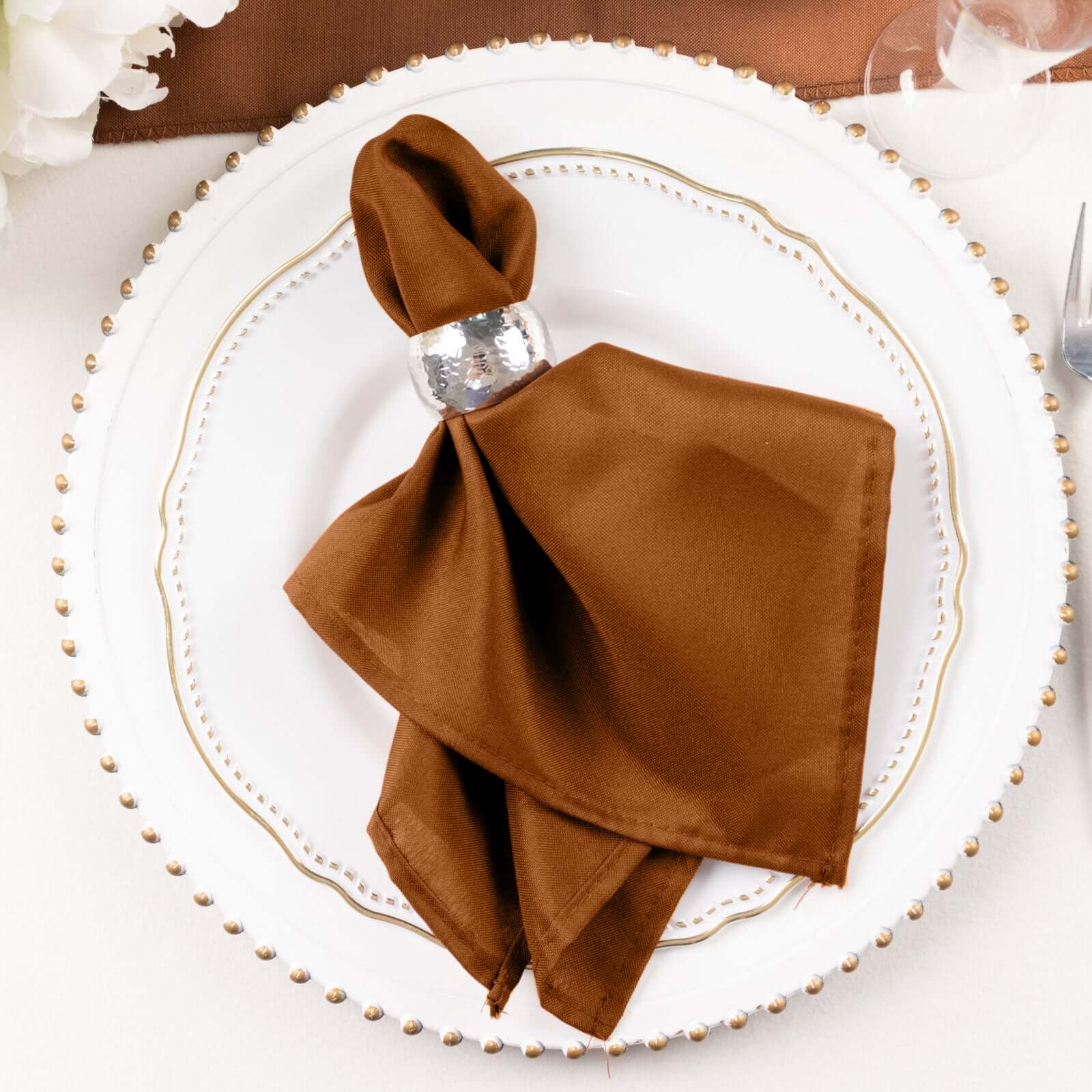 5 Pack Polyester 17"x17" Napkins Cinnamon Brown - Durable & Wrinkle Resistant Dinner Napkins Napkins HIER_2430