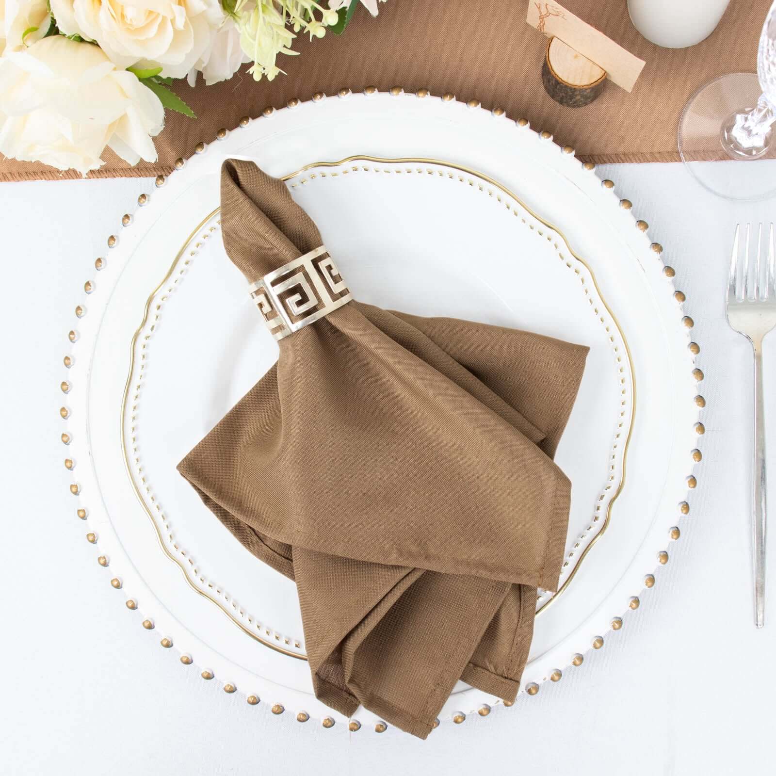 5 Pack Polyester 17"x17" Napkins Taupe - Durable & Wrinkle Resistant Dinner Napkins Napkins HIER_2430
