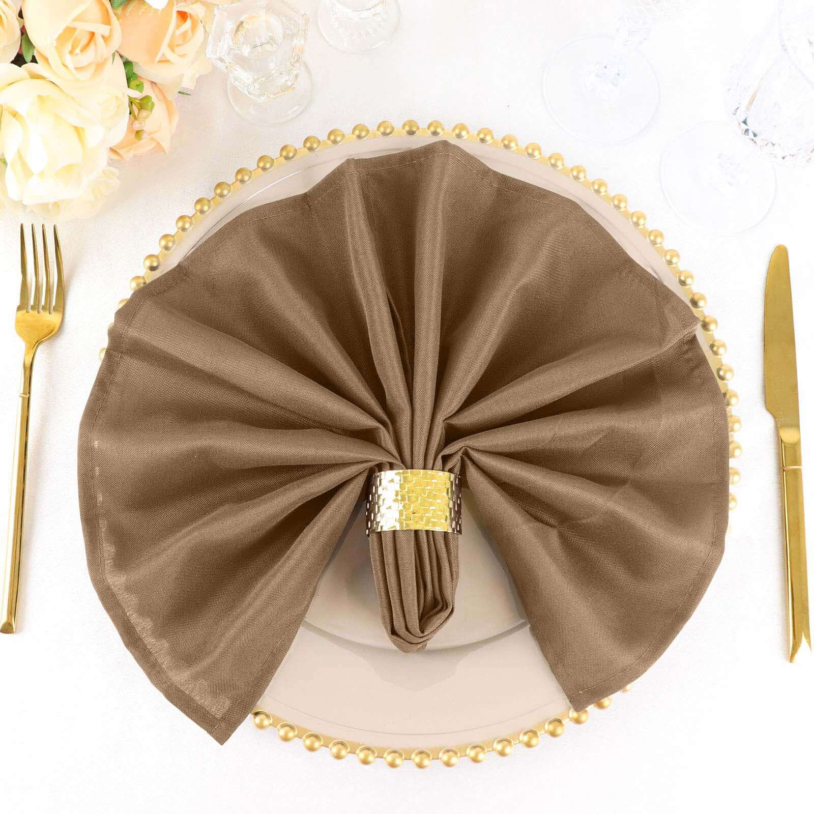 5 Pack Polyester 20"x20" Napkins Taupe - Wrinkle Resistant & Easy Care Cloth Napkins Napkins HIER_2430
