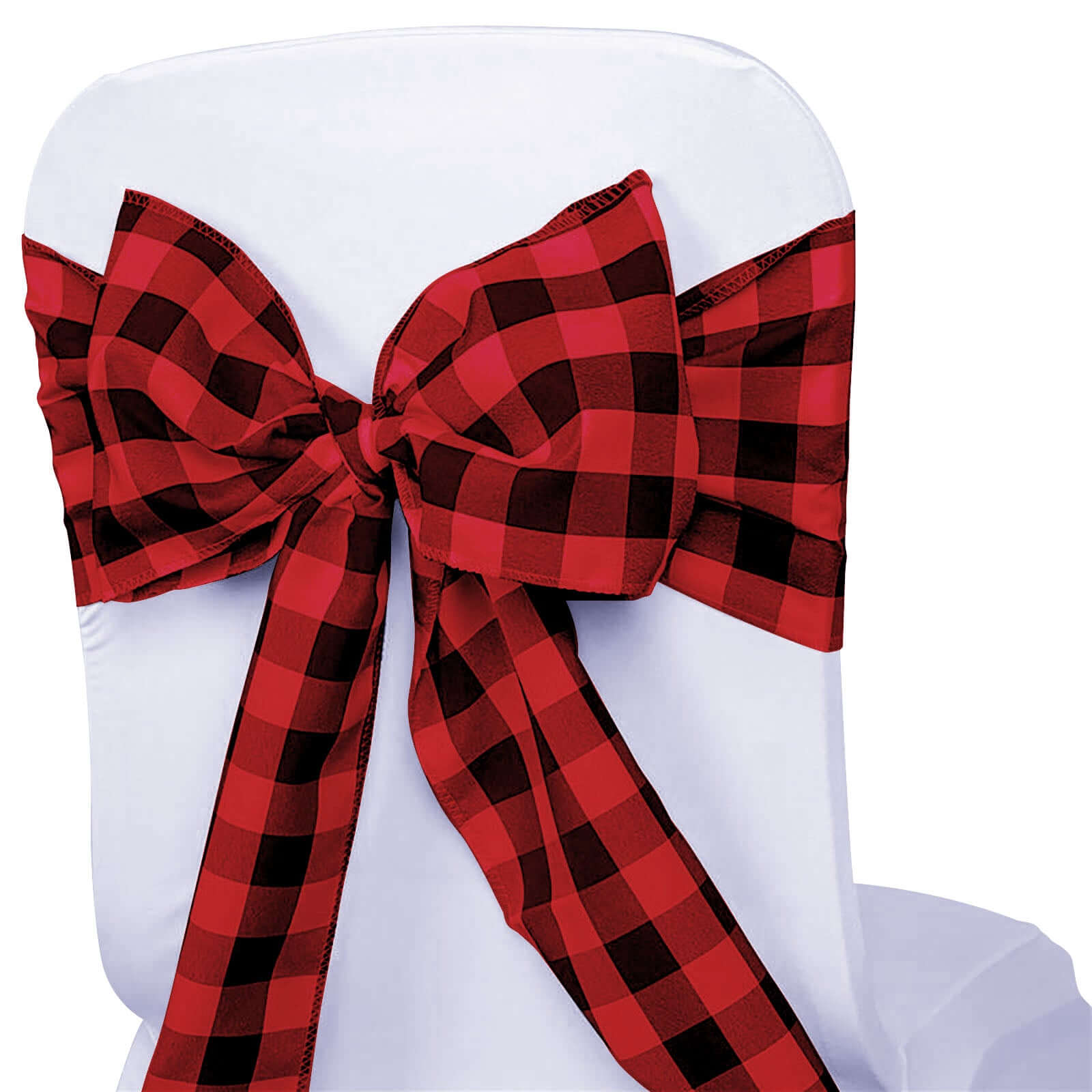 5 Pack Polyester Chair Sashes Black/Red Buffalo Plaid - Durable & Reusable Chair Bows 6"x108" Chair Sashes HIER_3340