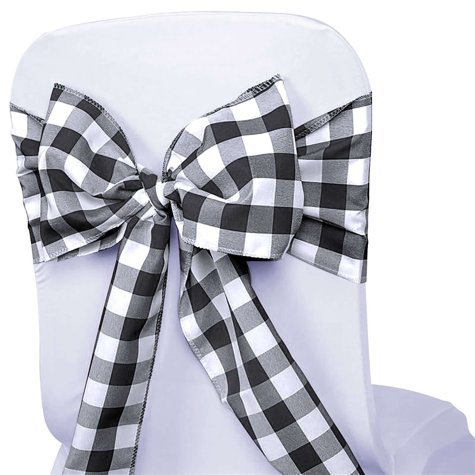 5 Pack Polyester Chair Sashes Black/White Buffalo Plaid - Durable & Reusable Chair Bows for Rustic Farmhouse Party Decor 6"x108" Chair Sashes HIER_3340