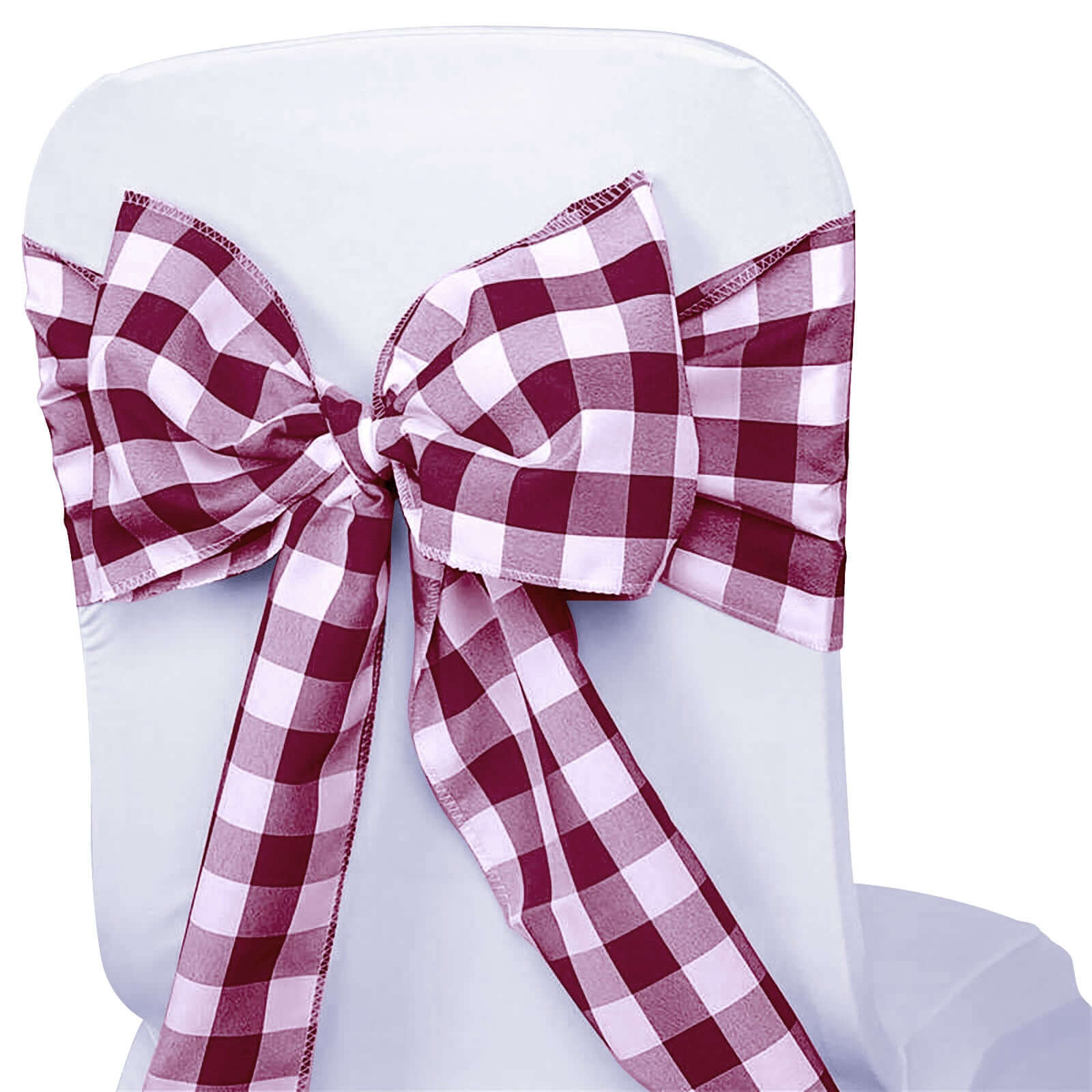 5 Pack Polyester Chair Sashes Burgundy/White Buffalo Plaid - Durable & Reusable Chair Bows 6"x108" Chair Sashes HIER_3340