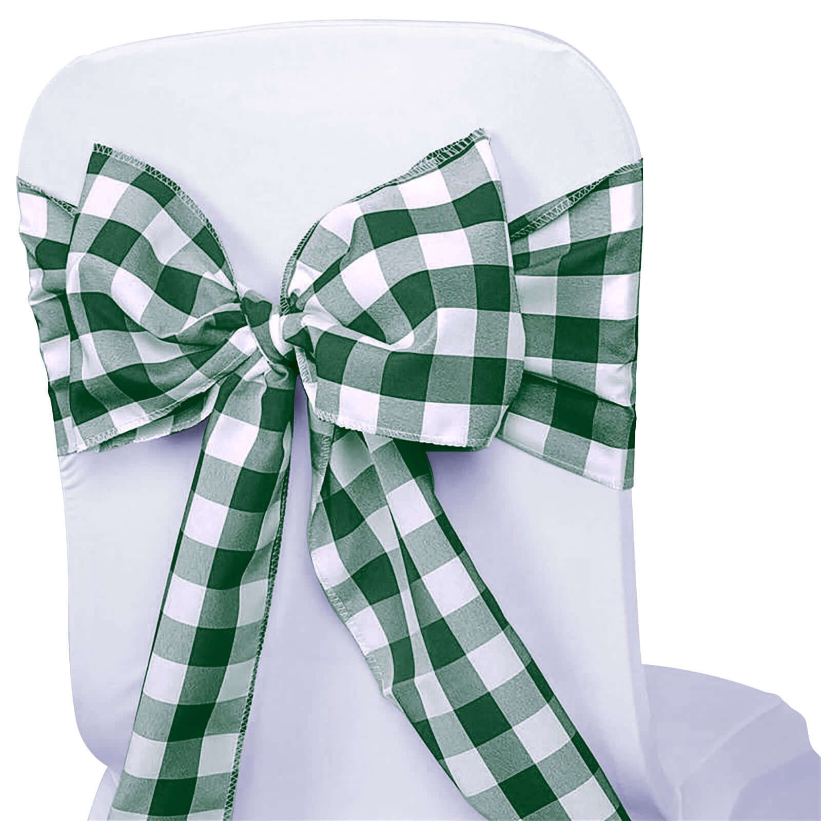 5 Pack Polyester Chair Sashes Green/White Buffalo Plaid - Durable & Reusable Chair Bows 6"x108" Chair Sashes HIER_3340