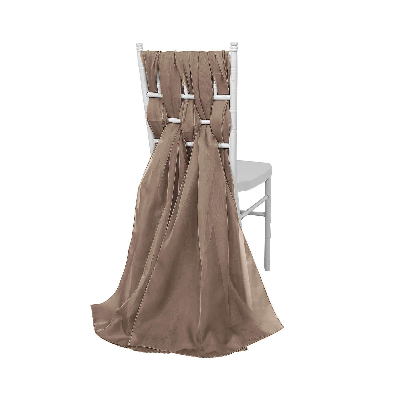 5 Pack Premium Chiffon Chair Sashes Taupe - Soft & Lightweight Designer Chair Bows 22"x78" Chair Sashes HIER_3322