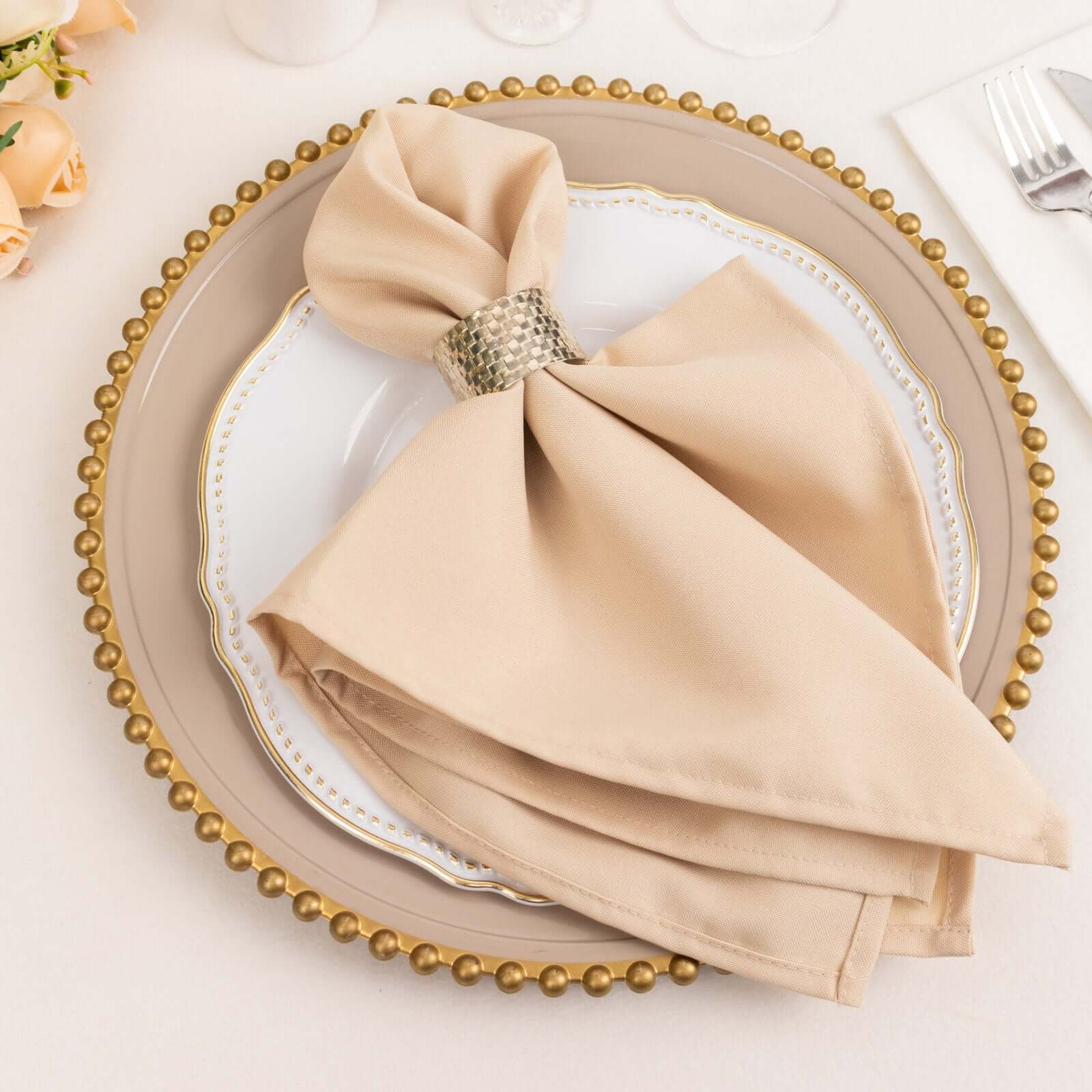 5 Pack Premium Polyester 20"x20" Napkins Beige - Wrinkle-Resistant & Durable Dinner Napkins Napkins HIER_2430