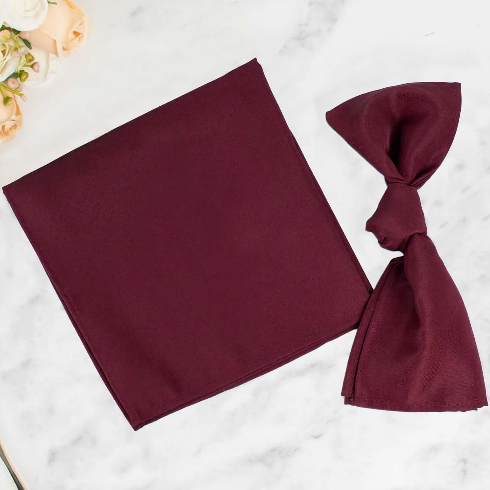 5 Pack Premium Polyester 20"x20" Napkins Burgundy - Wrinkle-Resistant & Durable Dinner Napkins Napkins HIER_2430