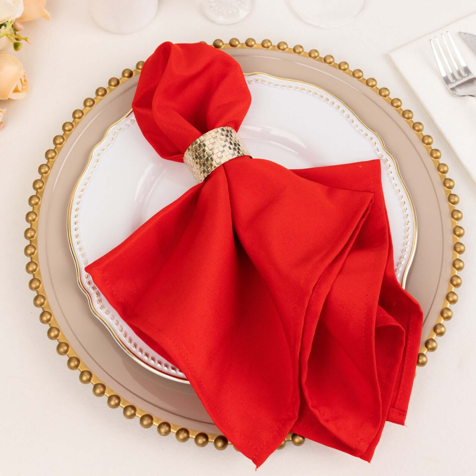 5 Pack Premium Polyester 20"x20" Napkins Red - Wrinkle-Resistant & Durable Dinner Napkins Napkins HIER_2430