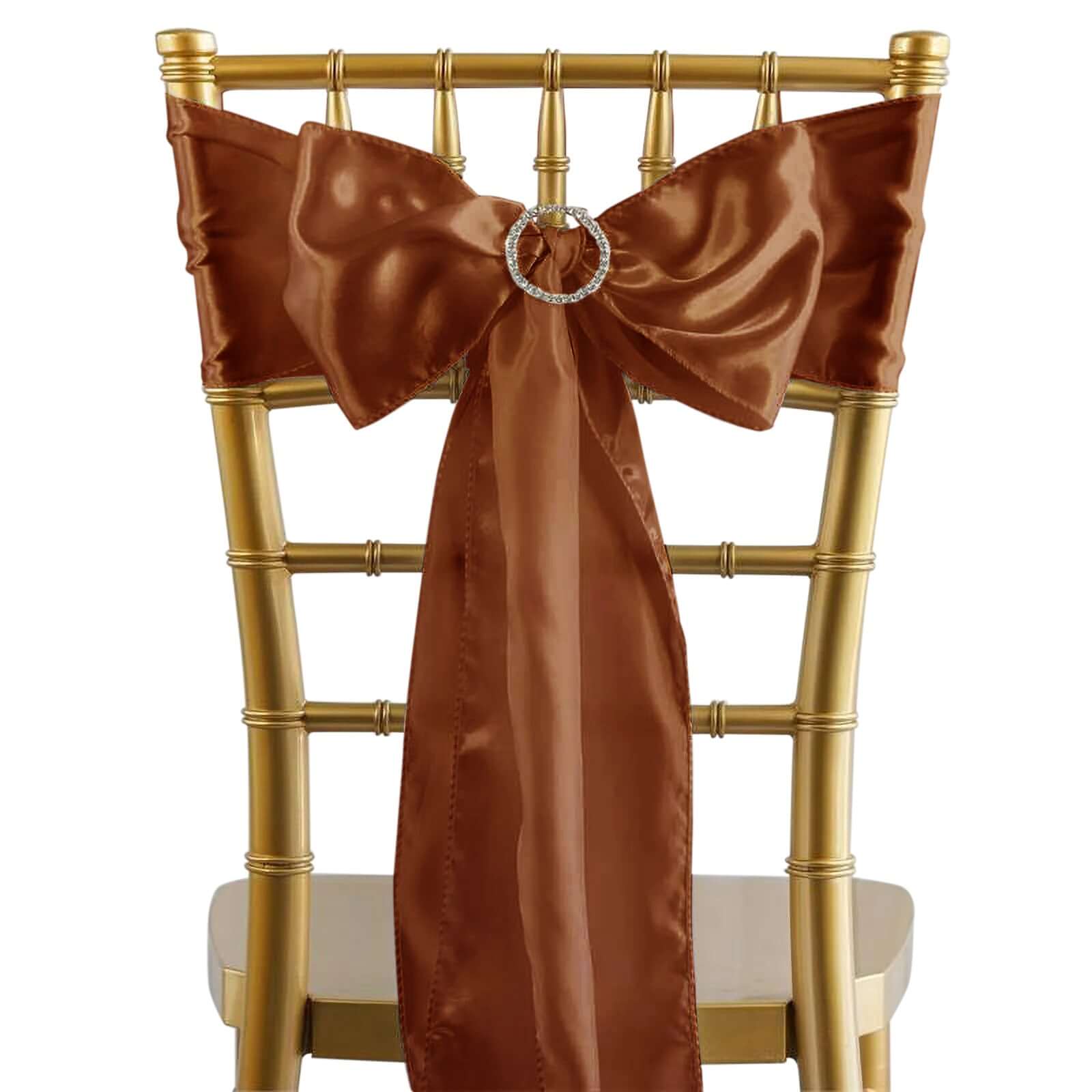5 Pack Satin Chair Sashes Cinnamon Brown - Durable Chair Bows with Shiny Finish 6"x106" Chair Sashes HIER_3311