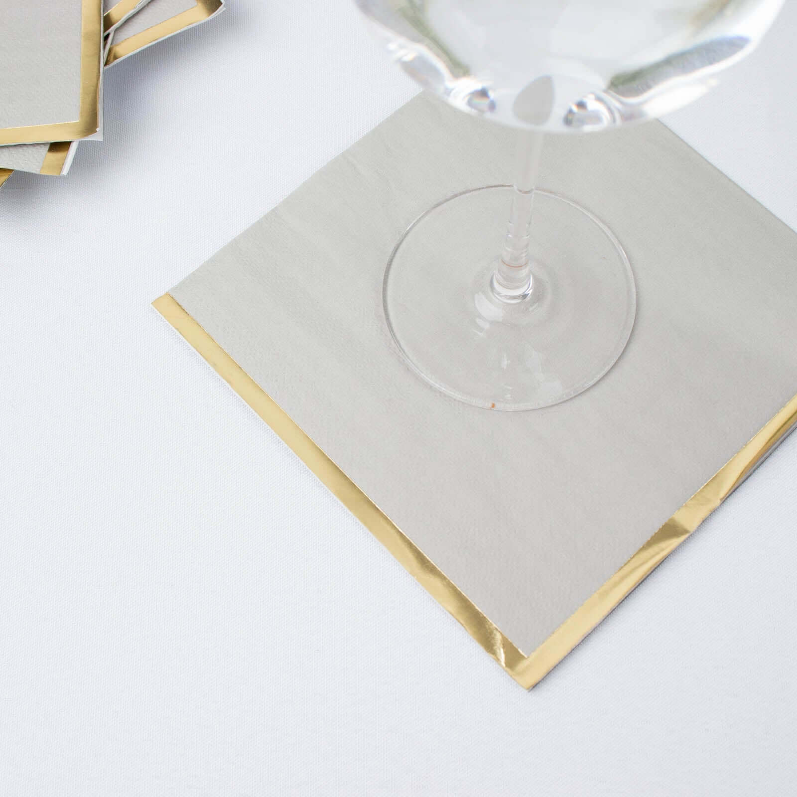 50-Pack Paper Beverage Napkins with Gold Foil Edge Gray - Disposable 2 Ply Cocktail Napkins for Events 6.5"x6.5" Napkins HIER_4510