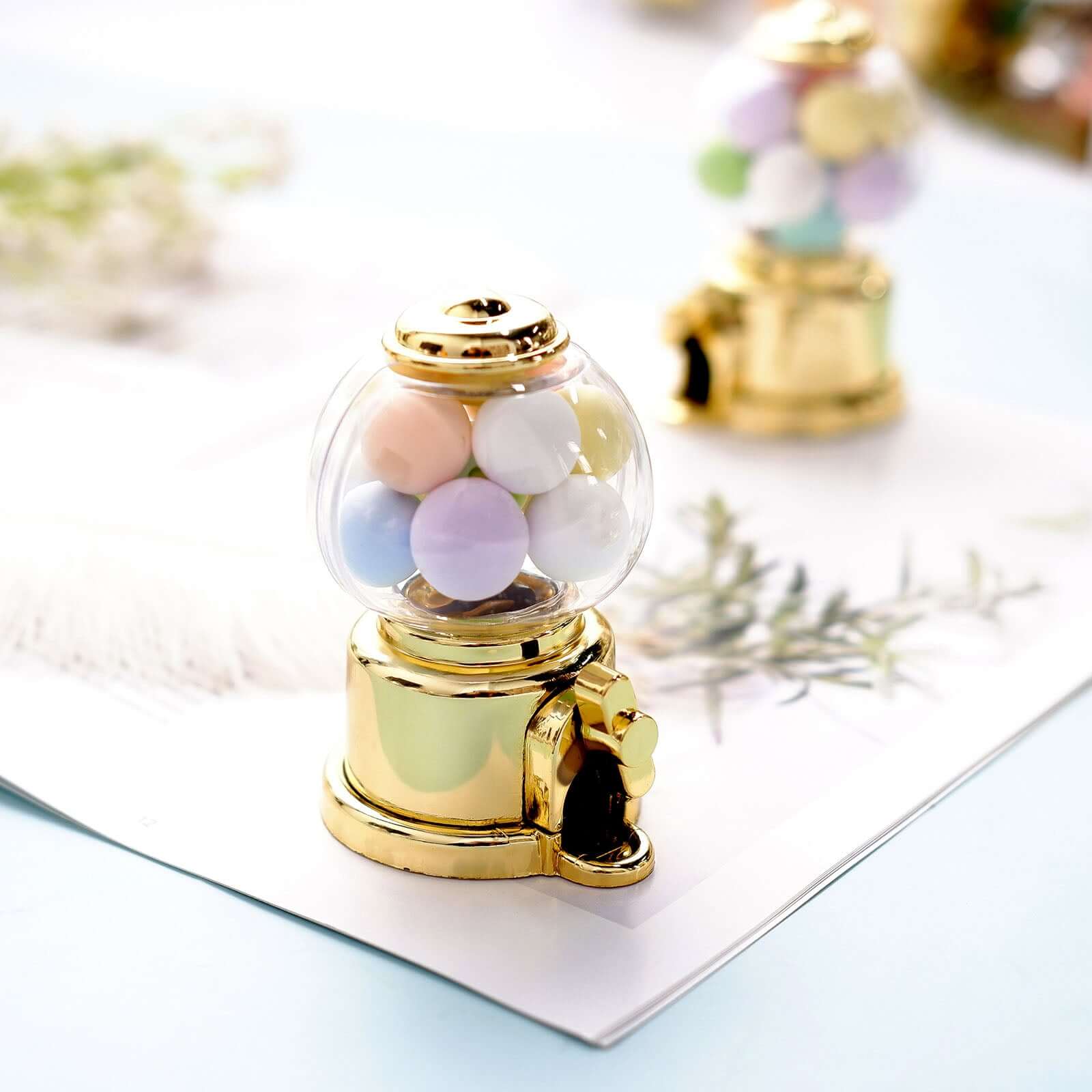 6 Pack 3.5" Clear Gold Mini Gumball Machine Treats Party Favor Boxes, Small Candy Container Gift Boxes Decorations HIER_9720