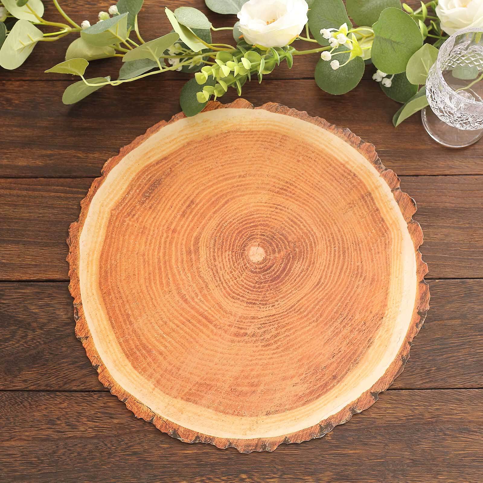 6-Pack Disposable Table Placemats in Natural Wood Slice Print - 700GSM Cardboard Placemats for Boho Farmhouse Decor 13" Disposables HIER_4640