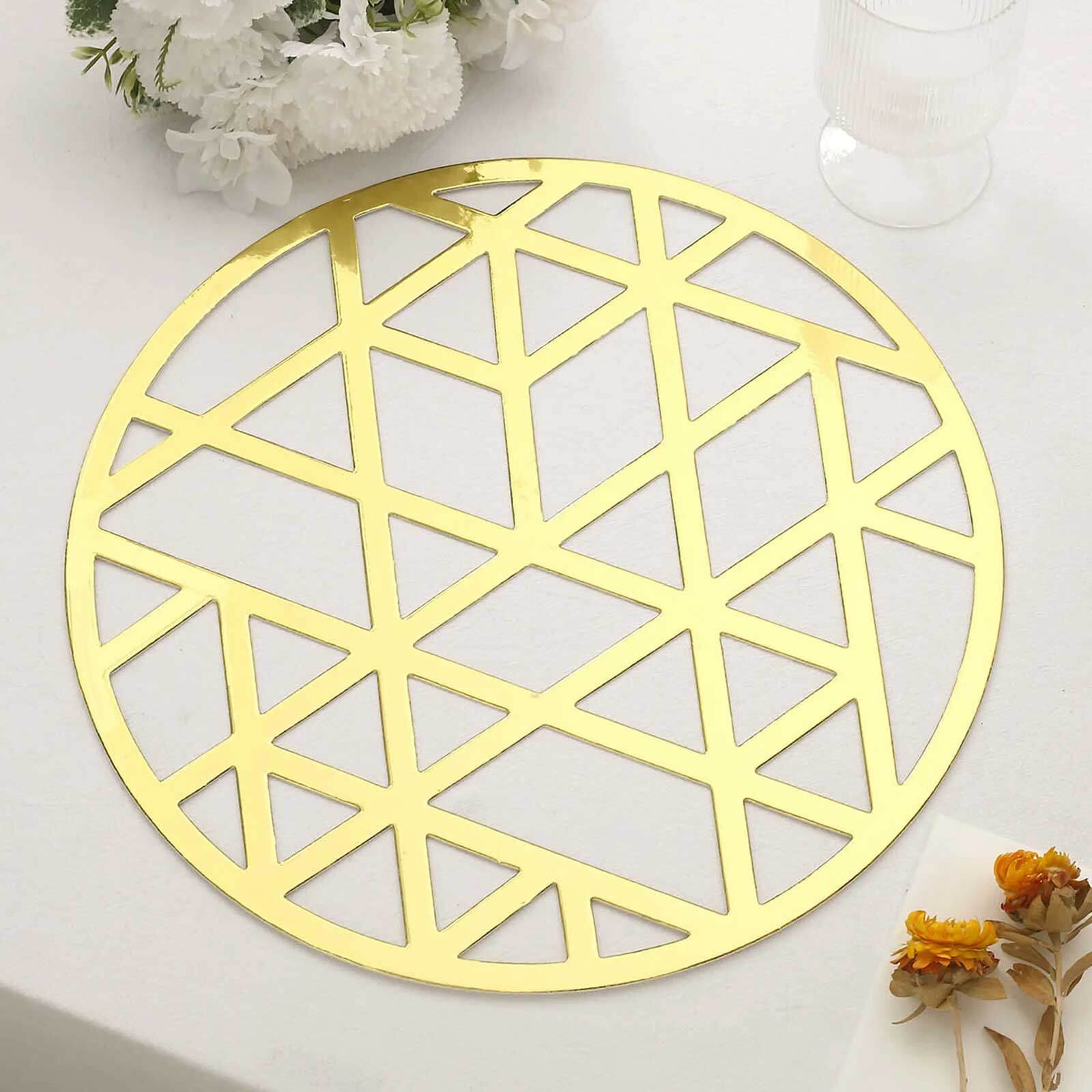 6-Pack Disposable Table Placemats in Metallic Gold Laser Cut Geometric Triangle Design - 700GSM Cardboard Placemats for Glamorous Table Settings 13" Decorations HIER_4640