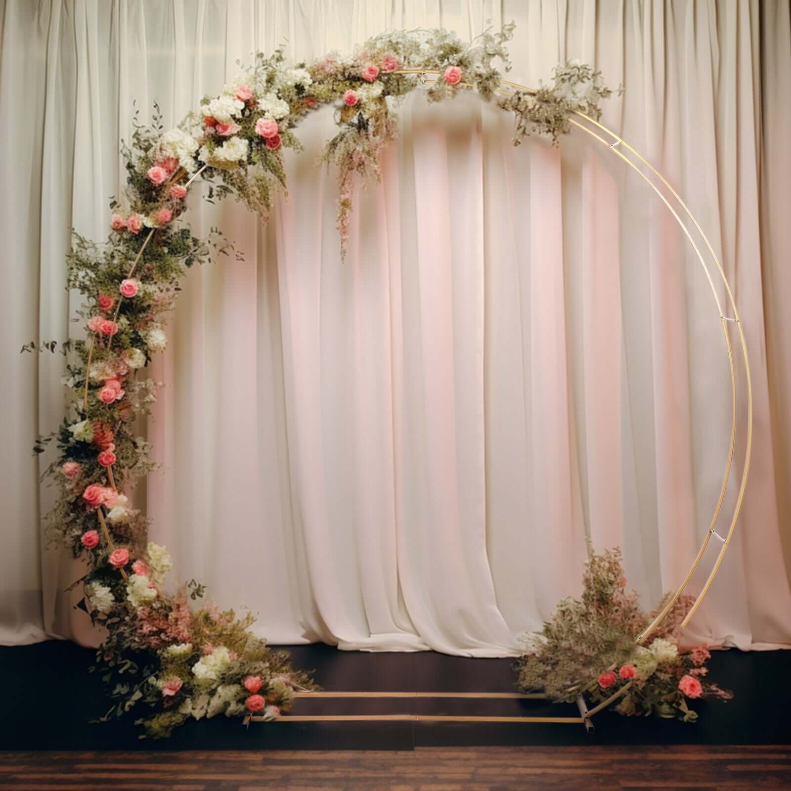 7.5ft Heavy Duty Gold Metal Round Wedding Arbor Floral Balloon Frame, Double Hoop Wedding Arch Photo Backdrop Stand Backdrops HIER_5100