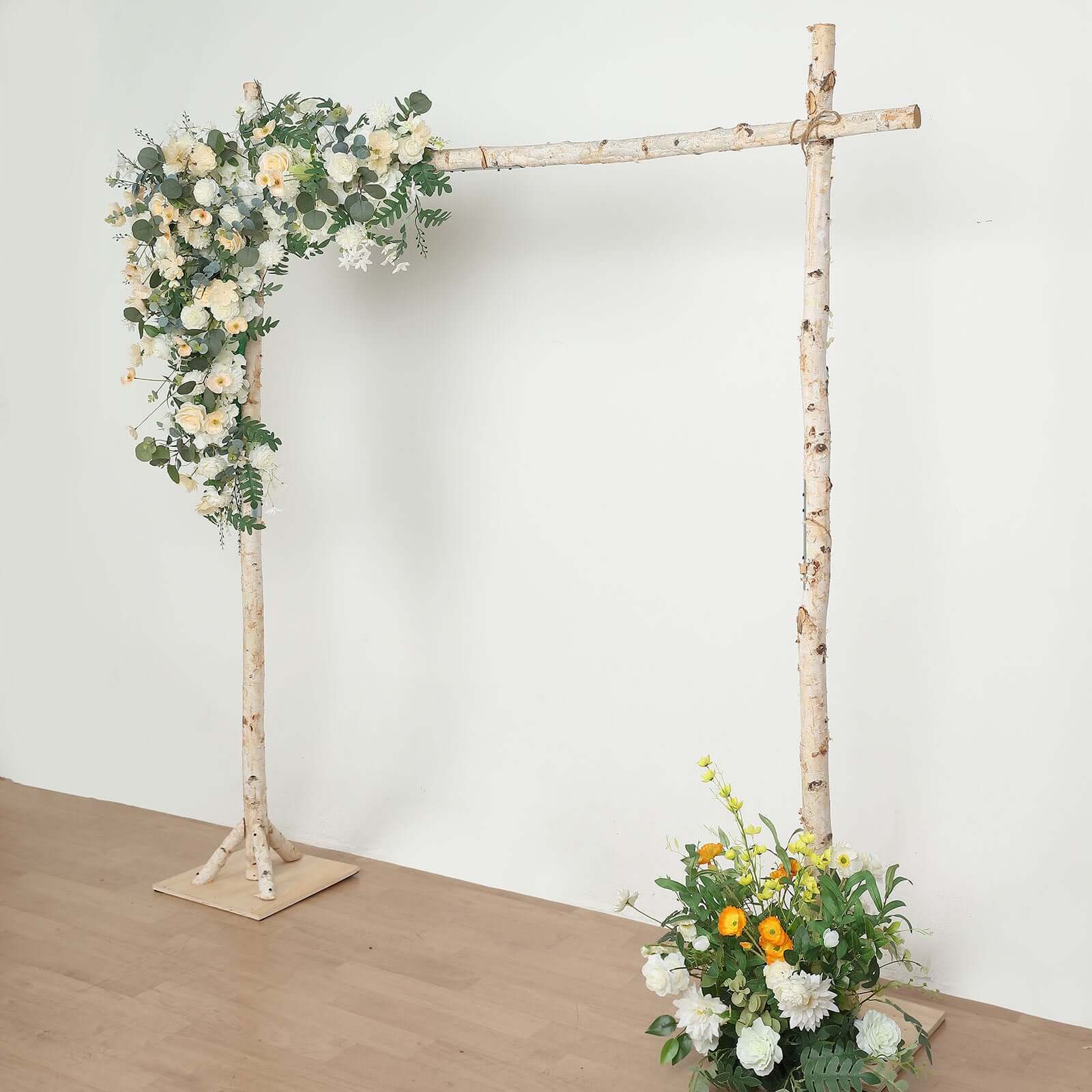 7.5ft Natural Birch Rustic Square Arbor Photography Backdrop Stand, Wooden Wedding Arch Backdrops HIER_5100