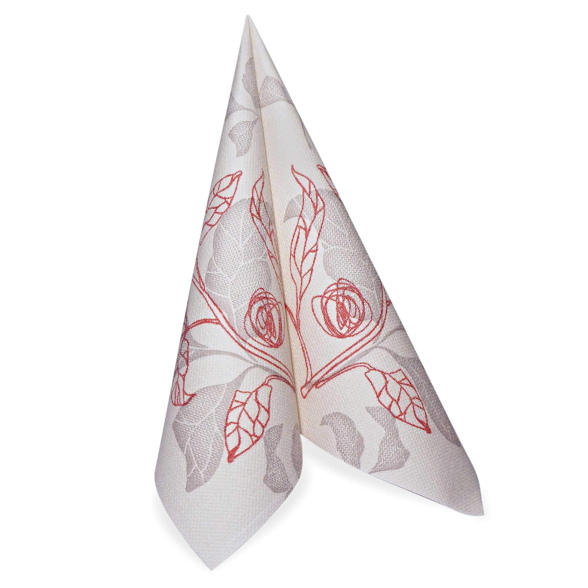Linen Like Disposable Paper Dinner Napkins - Red Floral - 50 Pack
