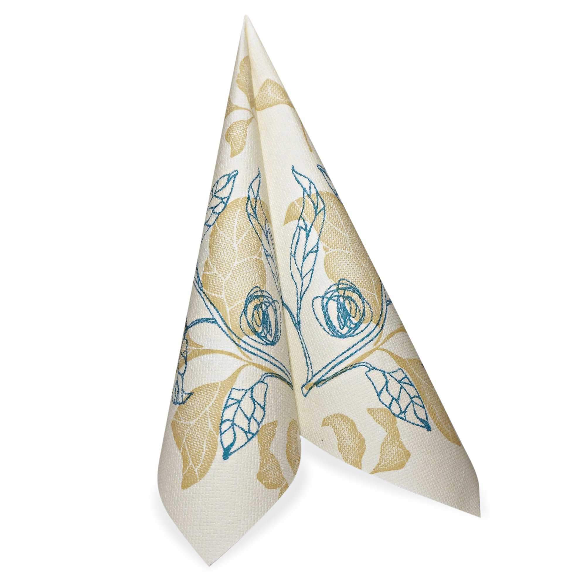 Linen Like Disposable Paper Dinner Napkins - Blue Floral - 50 pack