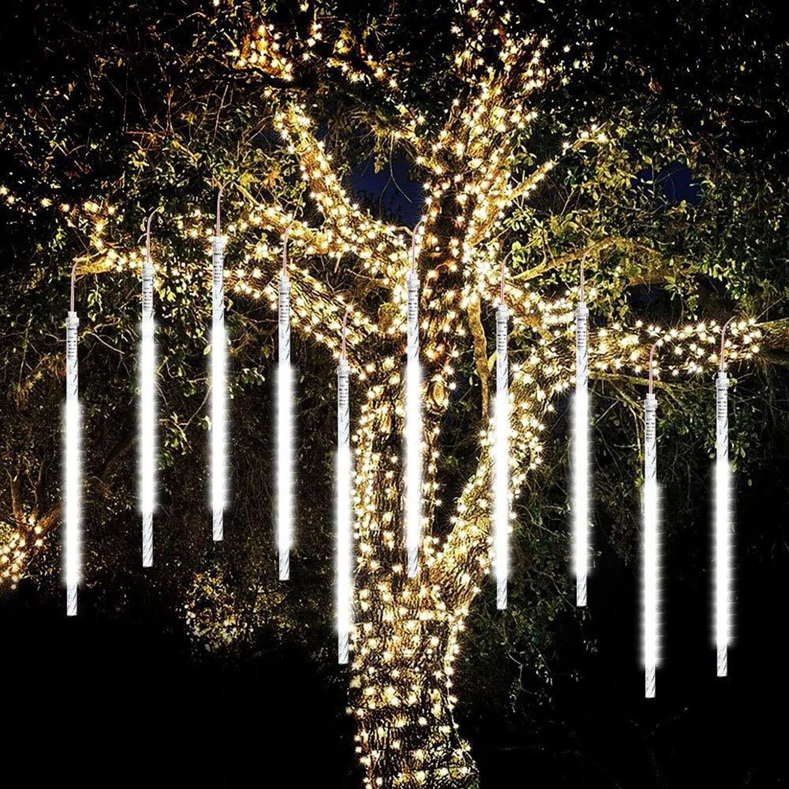 8 Tubes LED Hanging String Lights Icicle Design Clear - Waterproof Snowfall Effect 12" LED HIER_8100